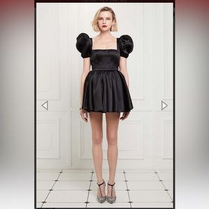 Ivan Young Puffed Sleeves Silk Gazar Mini Dress in Black